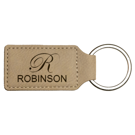 2.75" x 1.25" Light Brown Rectangle Leatherette Keychain – item GFT177