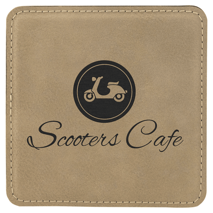 4" x 4" Light Brown Square Leatherette Coaster – item GFT193 image 2