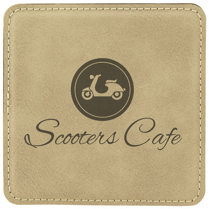 4" x 4" Light Brown Square Leatherette Coaster – item GFT193