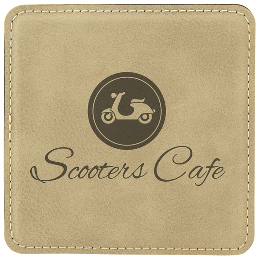 4" x 4" Light Brown Square Leatherette Coaster – item GFT193