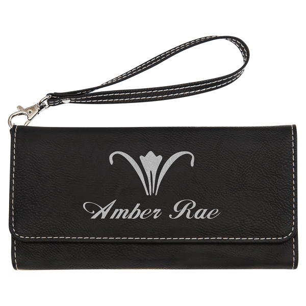 7.5" x 4" Black/Silver Leatherette Wallet with Strap – item GFT2138 image 6