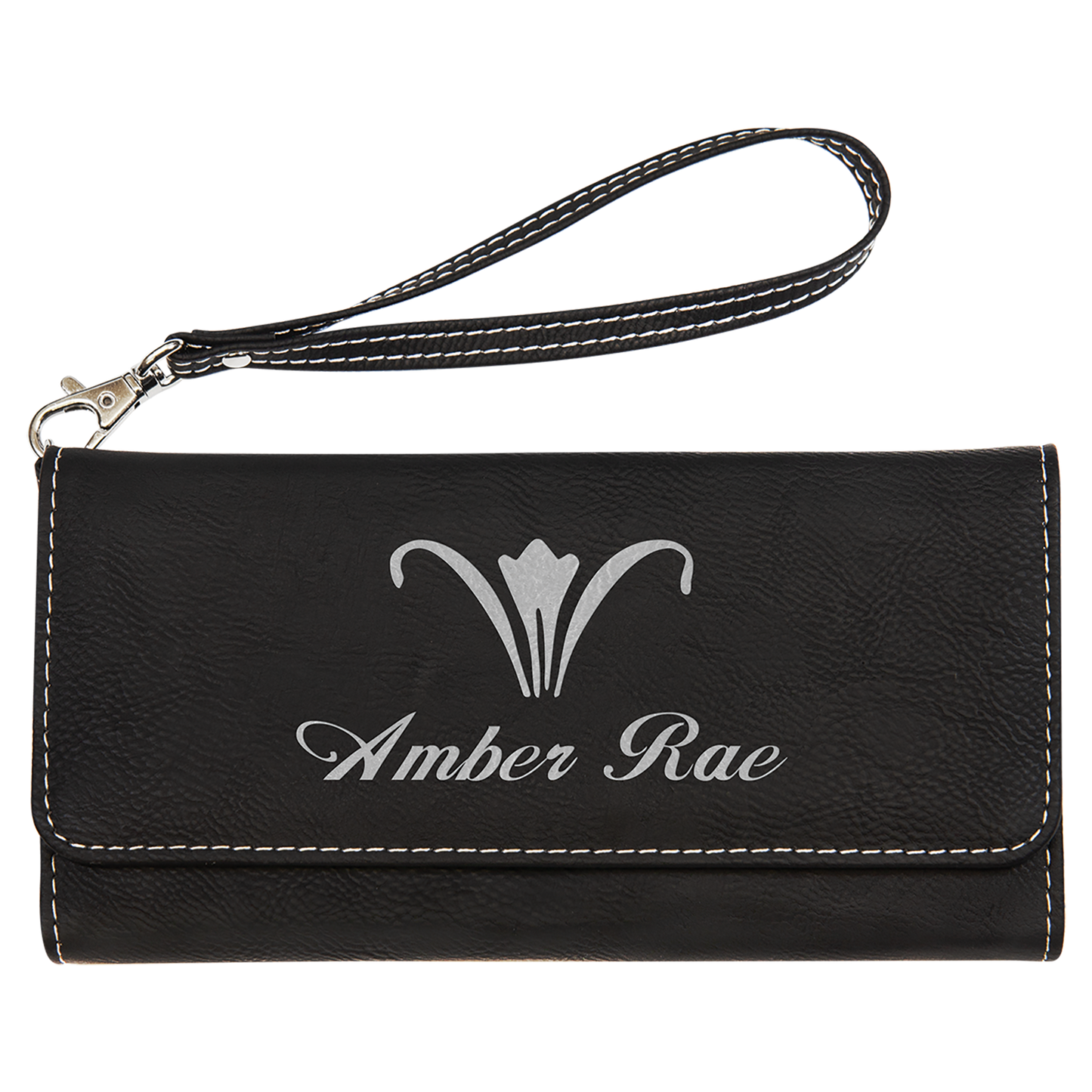 7.5" x 4" Black/Silver Leatherette Wallet with Strap – item GFT2138