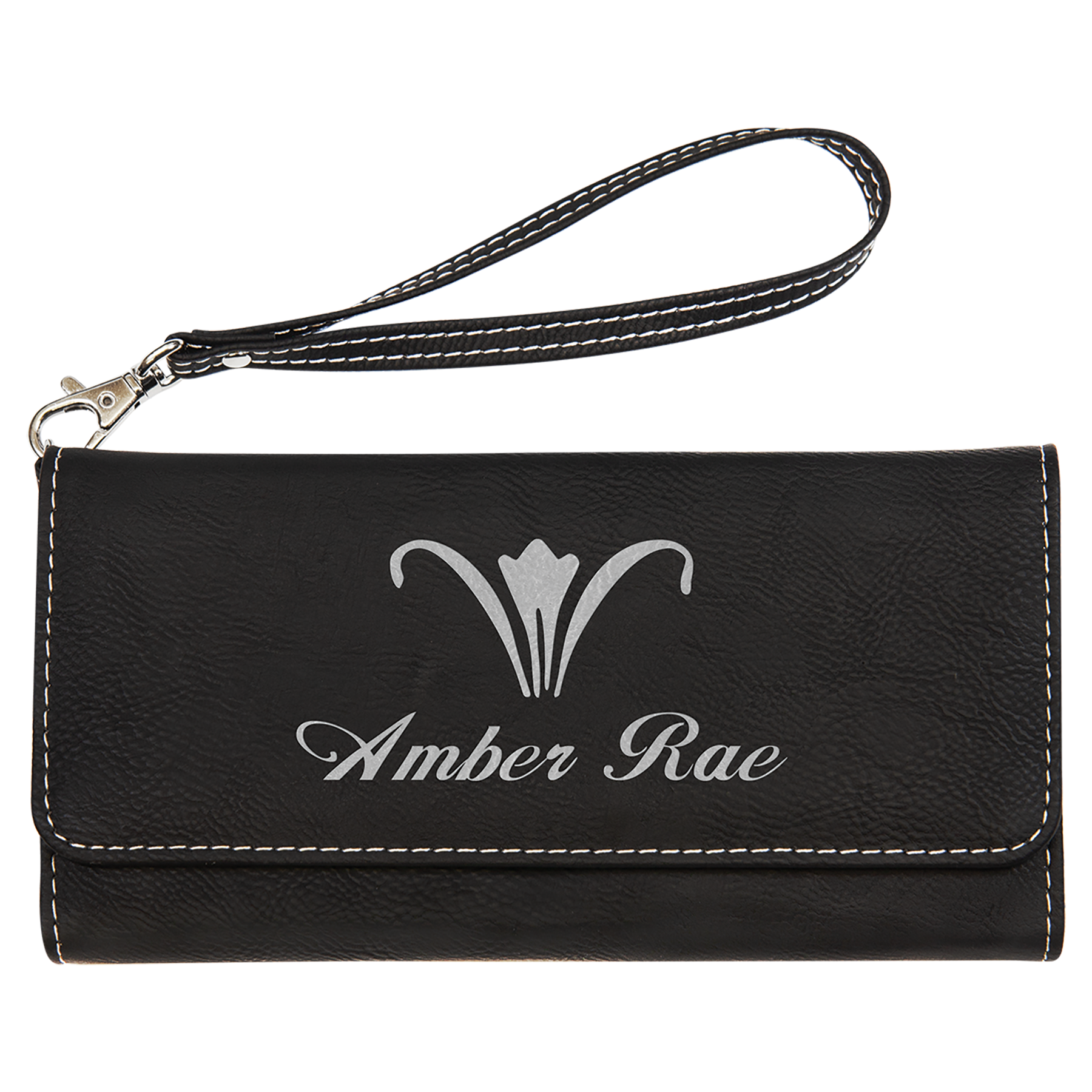 7.5" x 4" Black/Silver Leatherette Wallet with Strap – item GFT2138