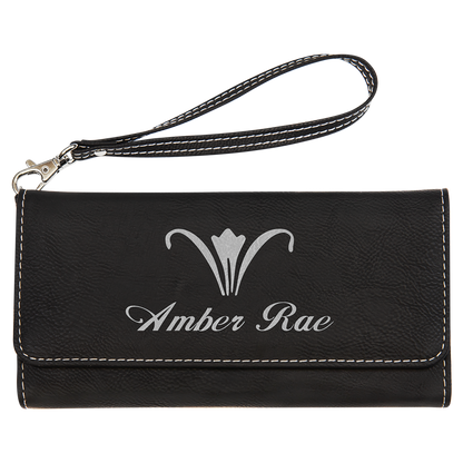 7.5" x 4" Black/Silver Leatherette Wallet with Strap – item GFT2138