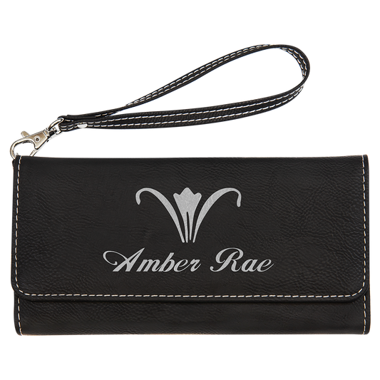 7.5" x 4" Black/Silver Leatherette Wallet with Strap – item GFT2138