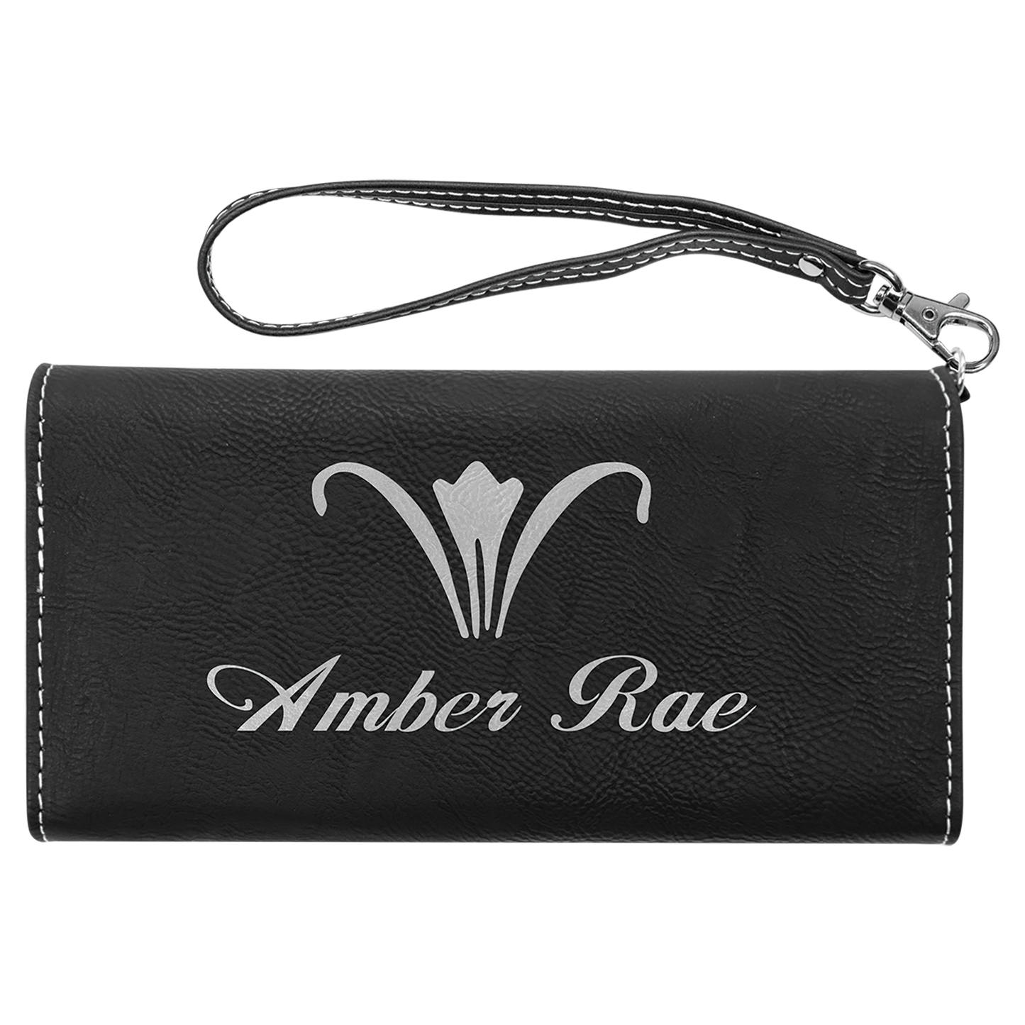 7.5" x 4" Black/Silver Leatherette Wallet with Strap – item GFT2138 image 3