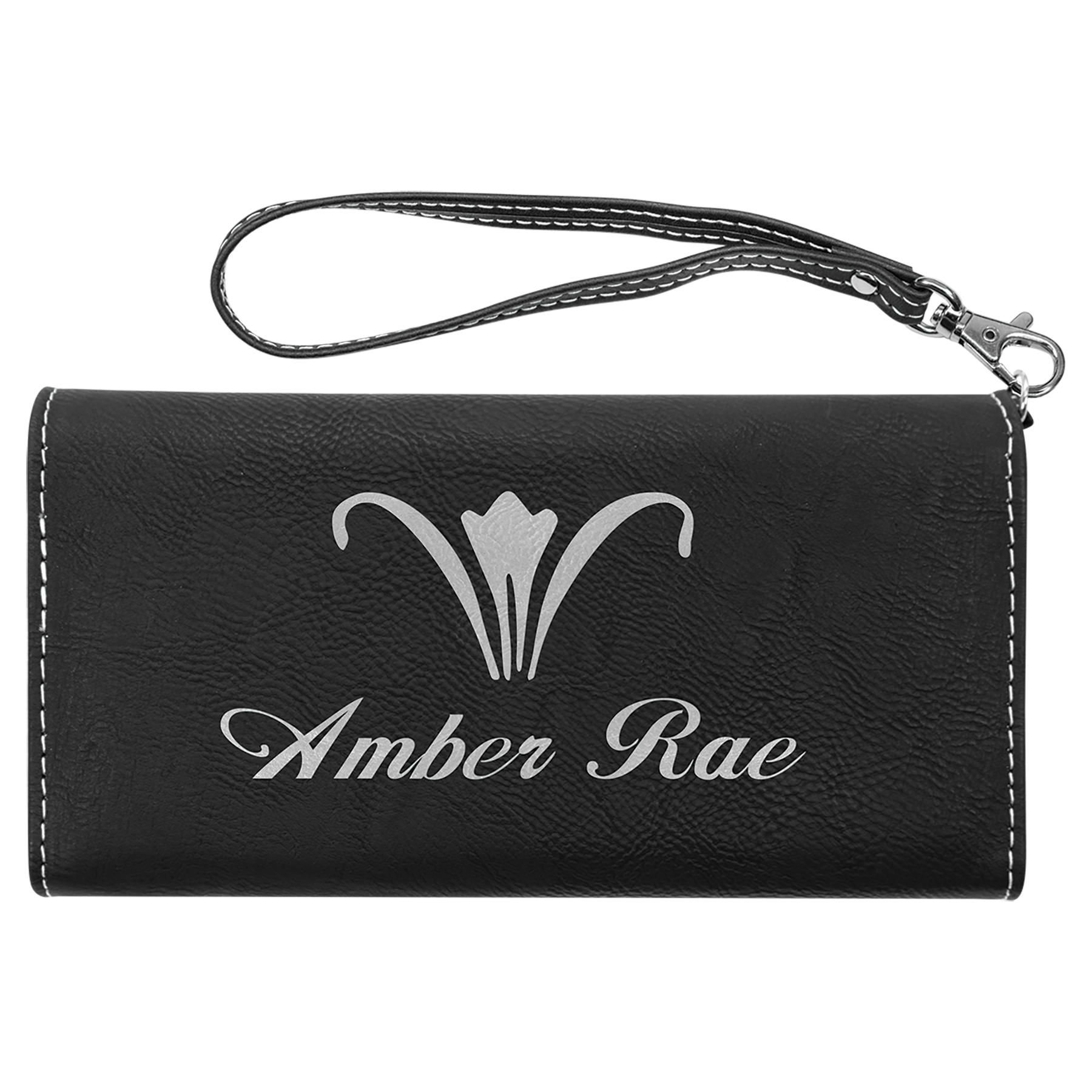 7.5" x 4" Black/Silver Leatherette Wallet with Strap – item GFT2138 image 3