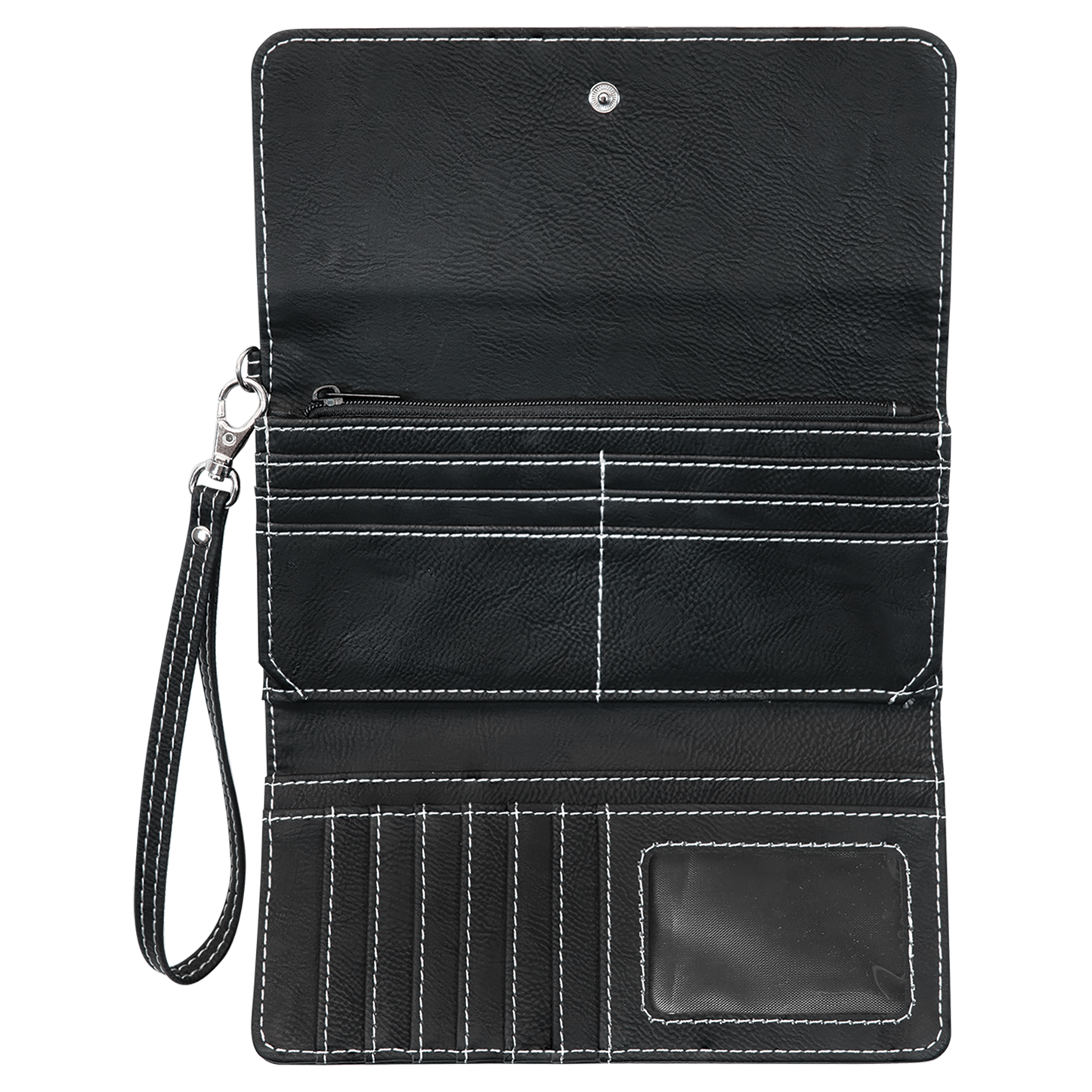 7.5" x 4" Black/Silver Leatherette Wallet with Strap – item GFT2138 image 2