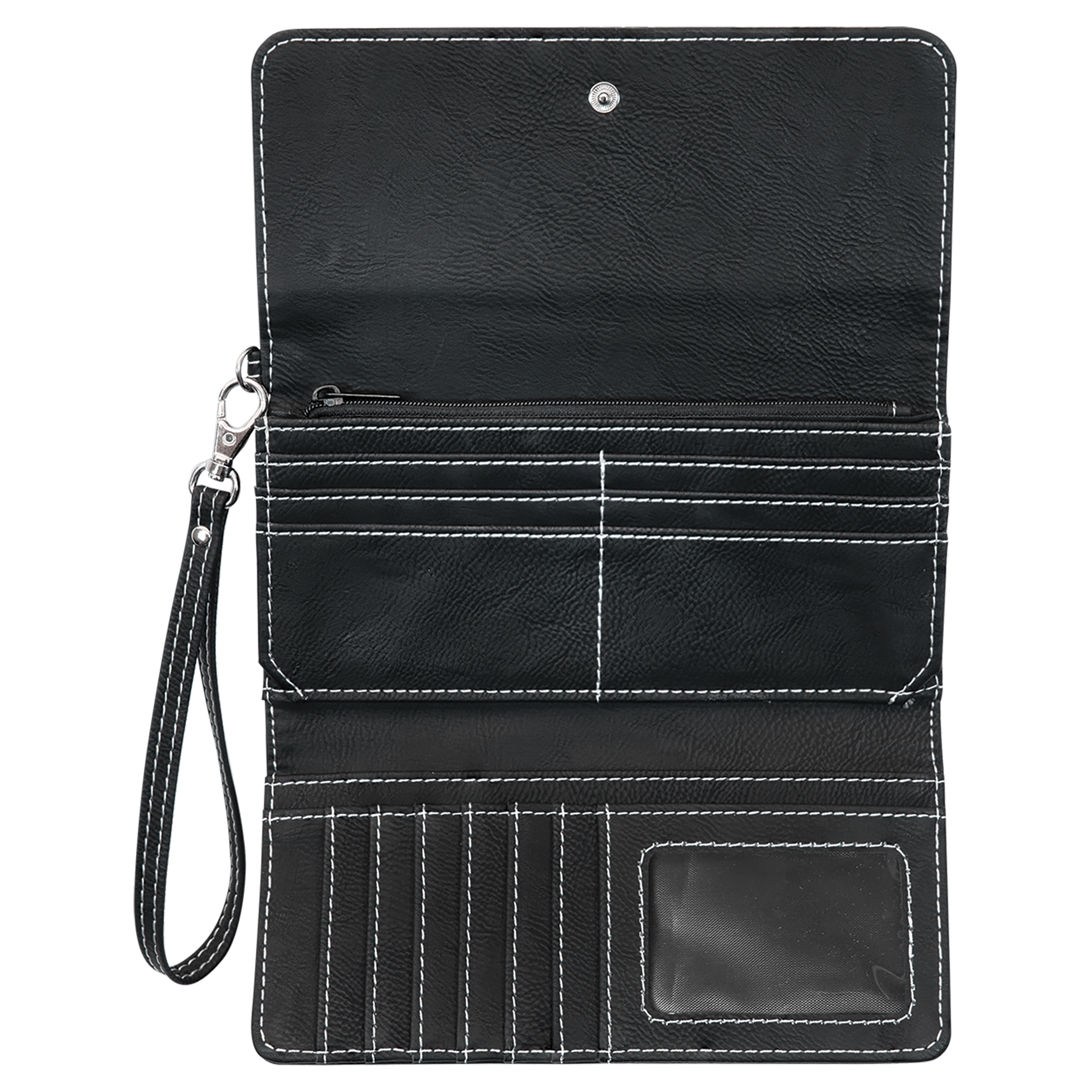 7.5" x 4" Black/Silver Leatherette Wallet with Strap – item GFT2138 image 2