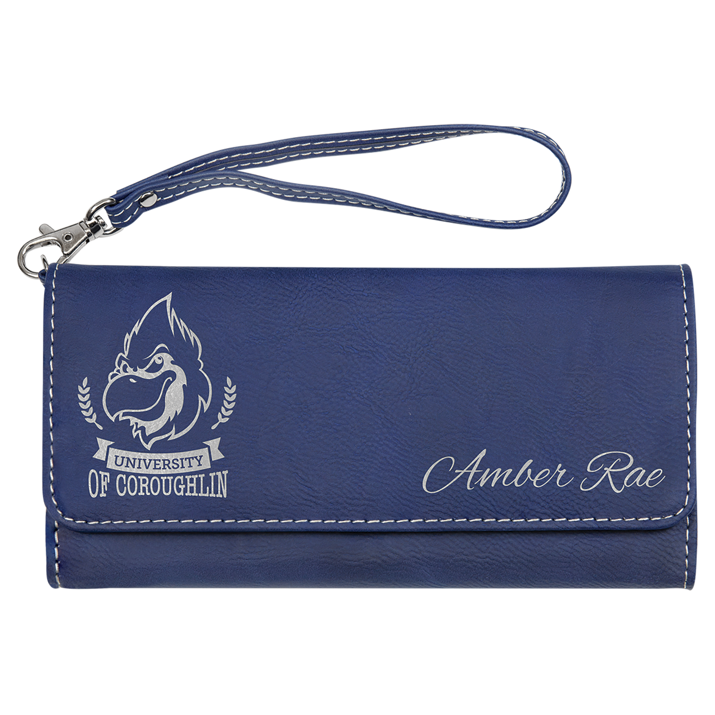 7.5" x 4" Blue/Silver Leatherette Wallet with Strap – item GFT2141