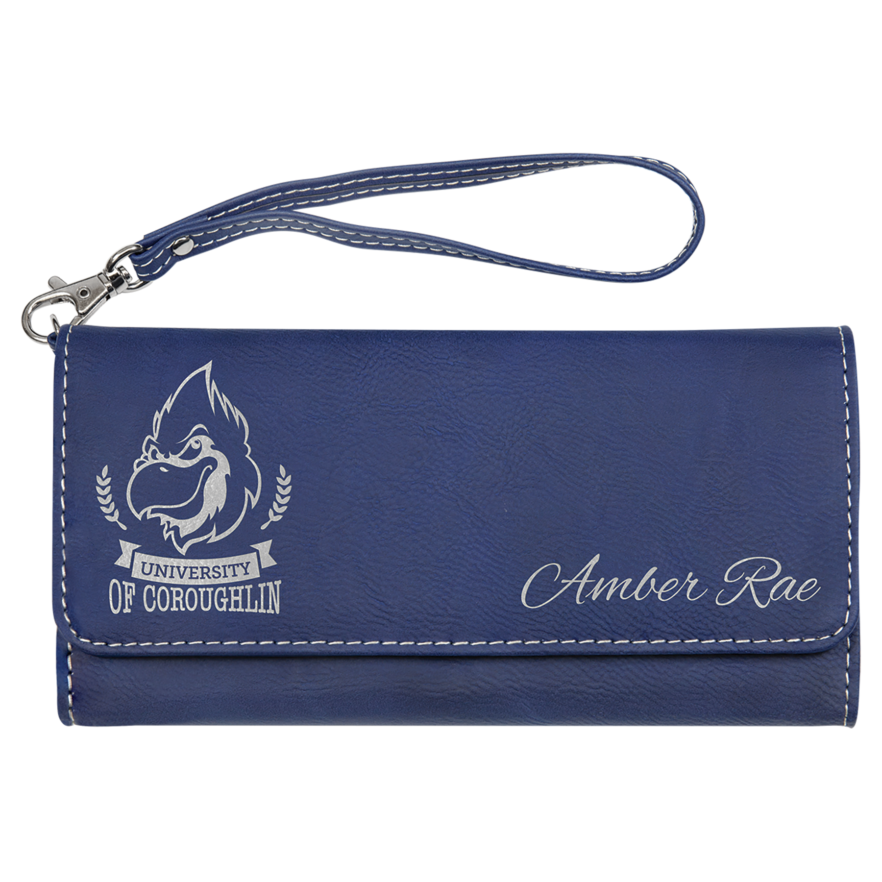 7.5" x 4" Blue/Silver Leatherette Wallet with Strap – item GFT2141