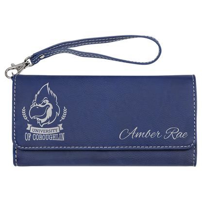 7.5" x 4" Blue/Silver Leatherette Wallet with Strap – item GFT2141