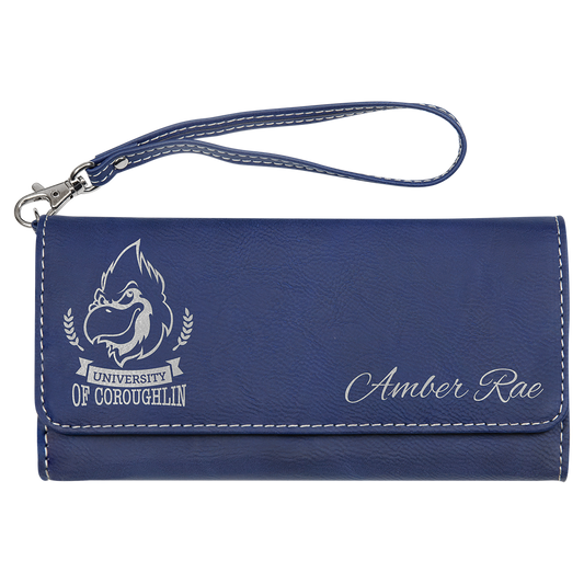 7.5" x 4" Blue/Silver Leatherette Wallet with Strap – item GFT2141