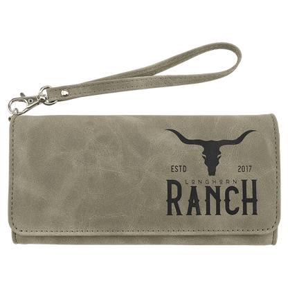 7.5" x 4" Light Green Leatherette Wallet with Strap Premier – item GFT2148