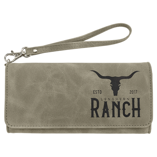 7.5" x 4" Light Green Leatherette Wallet with Strap Premier – item GFT2148