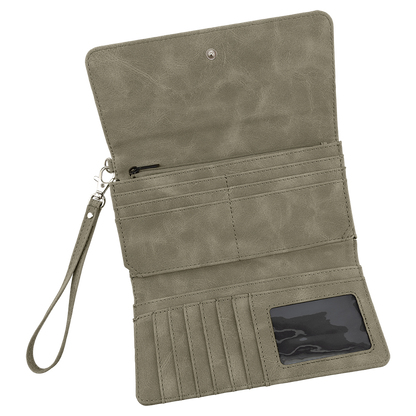 7.5" x 4" Light Green Leatherette Wallet with Strap Premier – item GFT2148 image 2