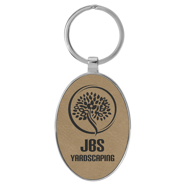 3" x 1.75" Light Brown Metal Oval Leatherette Keychain – item GFT2150 image 4