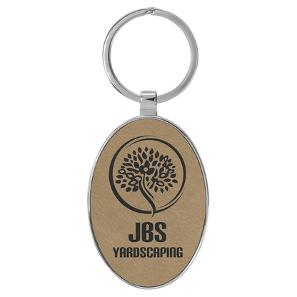3" x 1.75" Light Brown Metal Oval Leatherette Keychain – item GFT2150 image 4