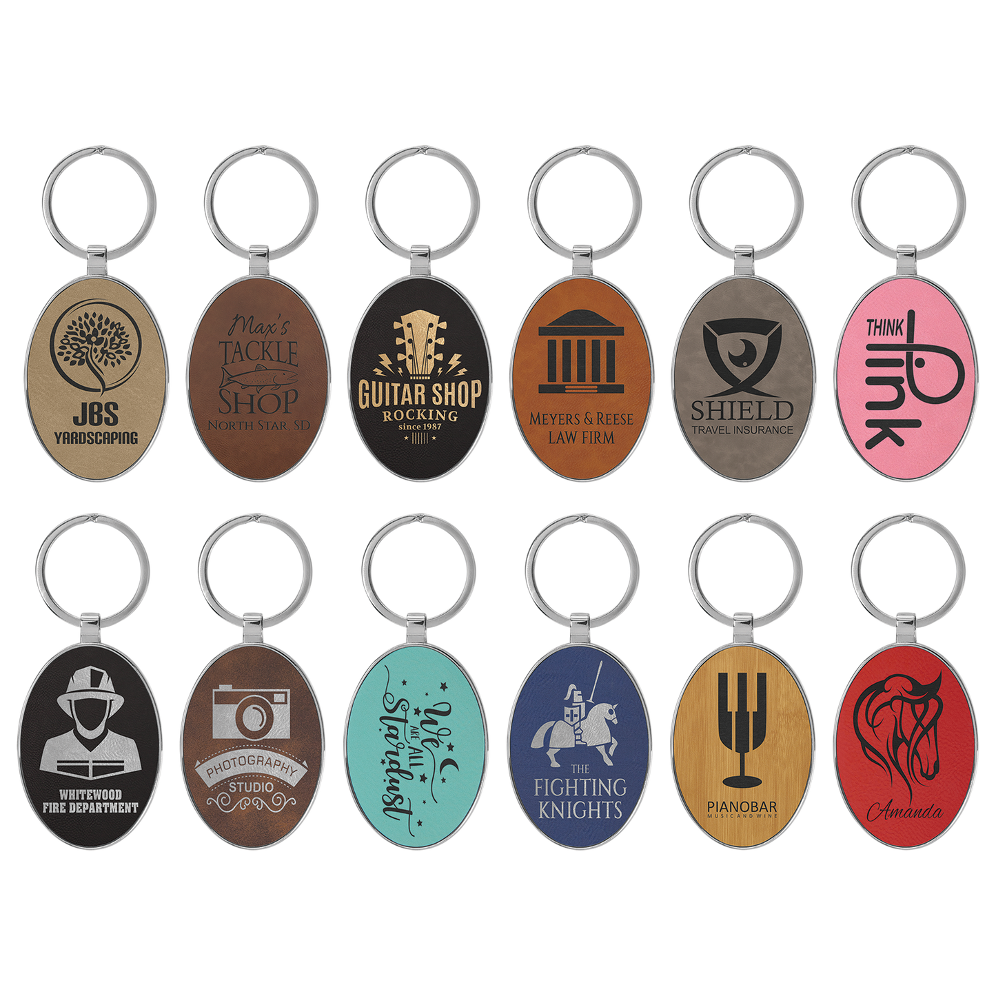 3" x 1.75" Light Brown Metal Oval Leatherette Keychain – item GFT2150 image 2