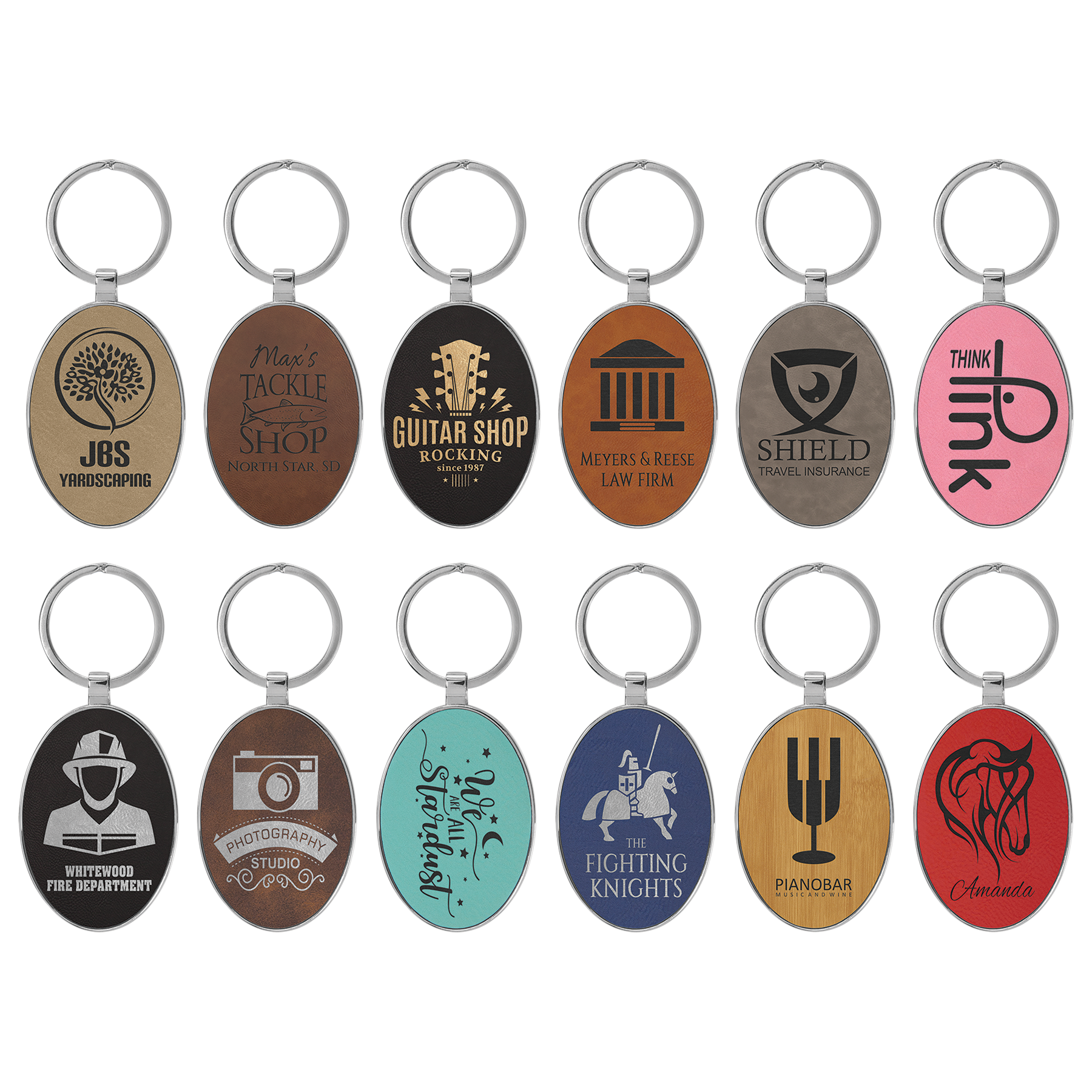 3" x 1.75" Light Brown Metal Oval Leatherette Keychain – item GFT2150 image 2