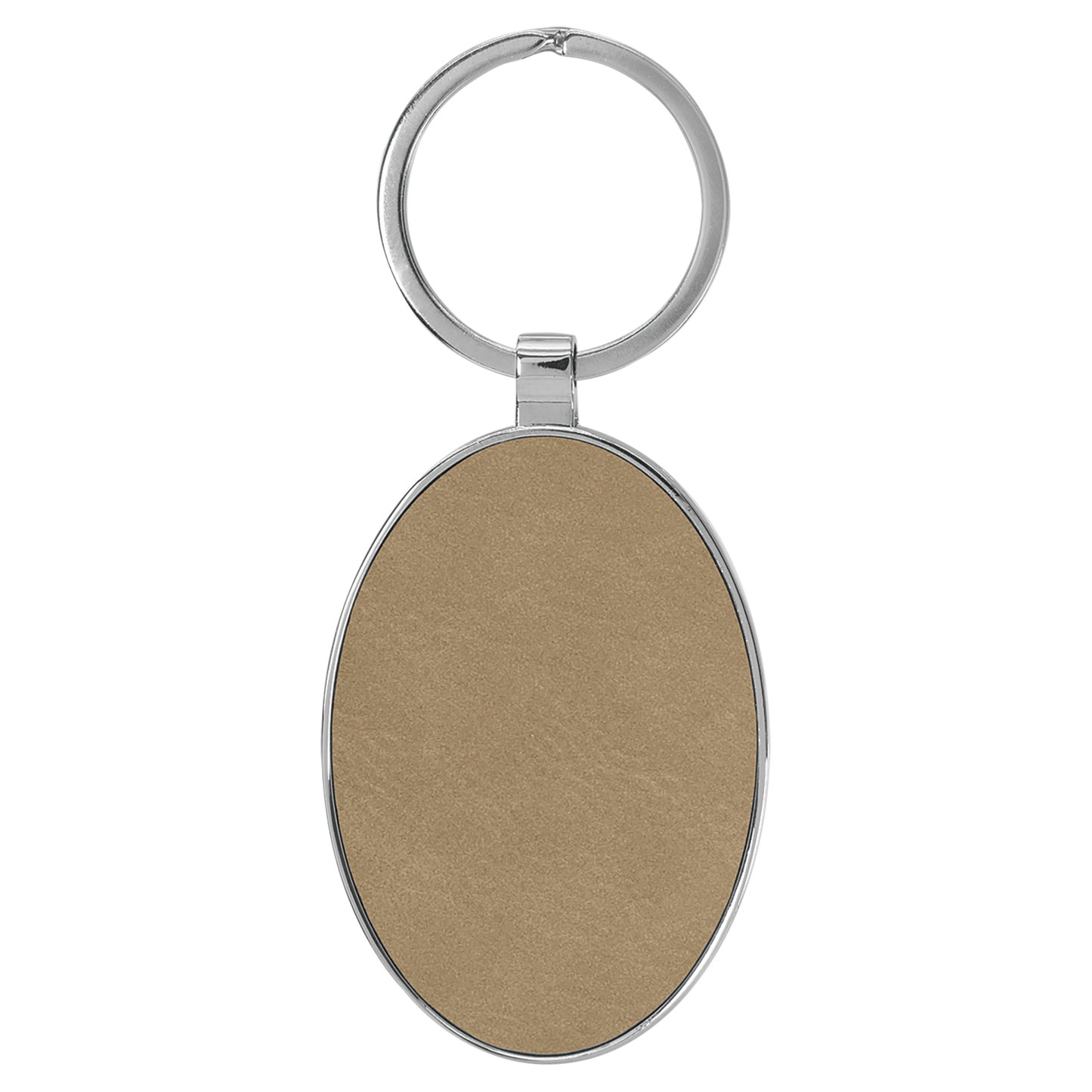 3" x 1.75" Light Brown Metal Oval Leatherette Keychain – item GFT2150 image 3