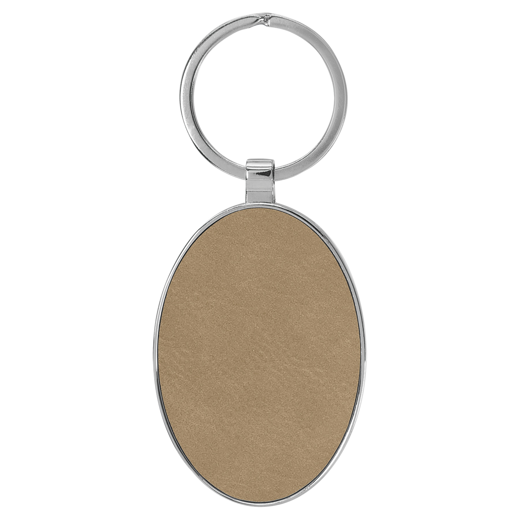 3" x 1.75" Light Brown Metal Oval Leatherette Keychain – item GFT2150 image 3