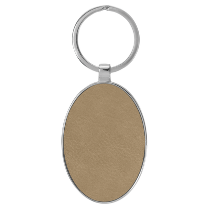 3" x 1.75" Light Brown Metal Oval Leatherette Keychain – item GFT2150 image 3