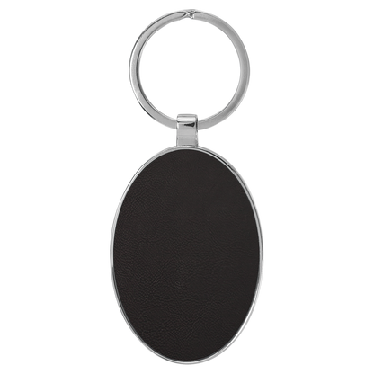 3" x 1.75" Black/Gold Metal Oval Leatherette Keychain – item GFT2152 image 2