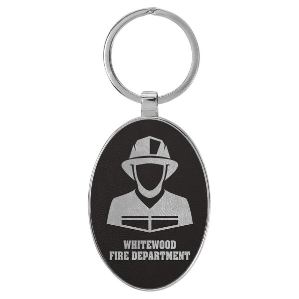 3" x 1.75" Black/Silver Metal Oval Leatherette Keychain – item GFT2156 image 3