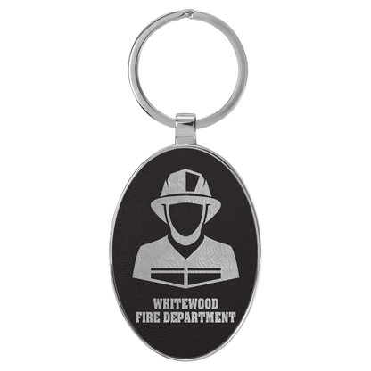 3" x 1.75" Black/Silver Metal Oval Leatherette Keychain – item GFT2156 image 3