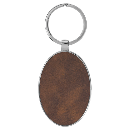 3" x 1.75" Rustic/Silver Metal Oval Leatherette Keychain – item GFT2157 image 2