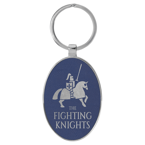 3" x 1.75" Blue/Silver Metal Oval Leatherette Keychain – item GFT2159 image 3