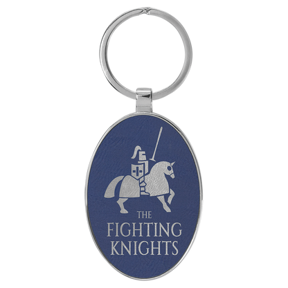 3" x 1.75" Blue/Silver Metal Oval Leatherette Keychain – item GFT2159