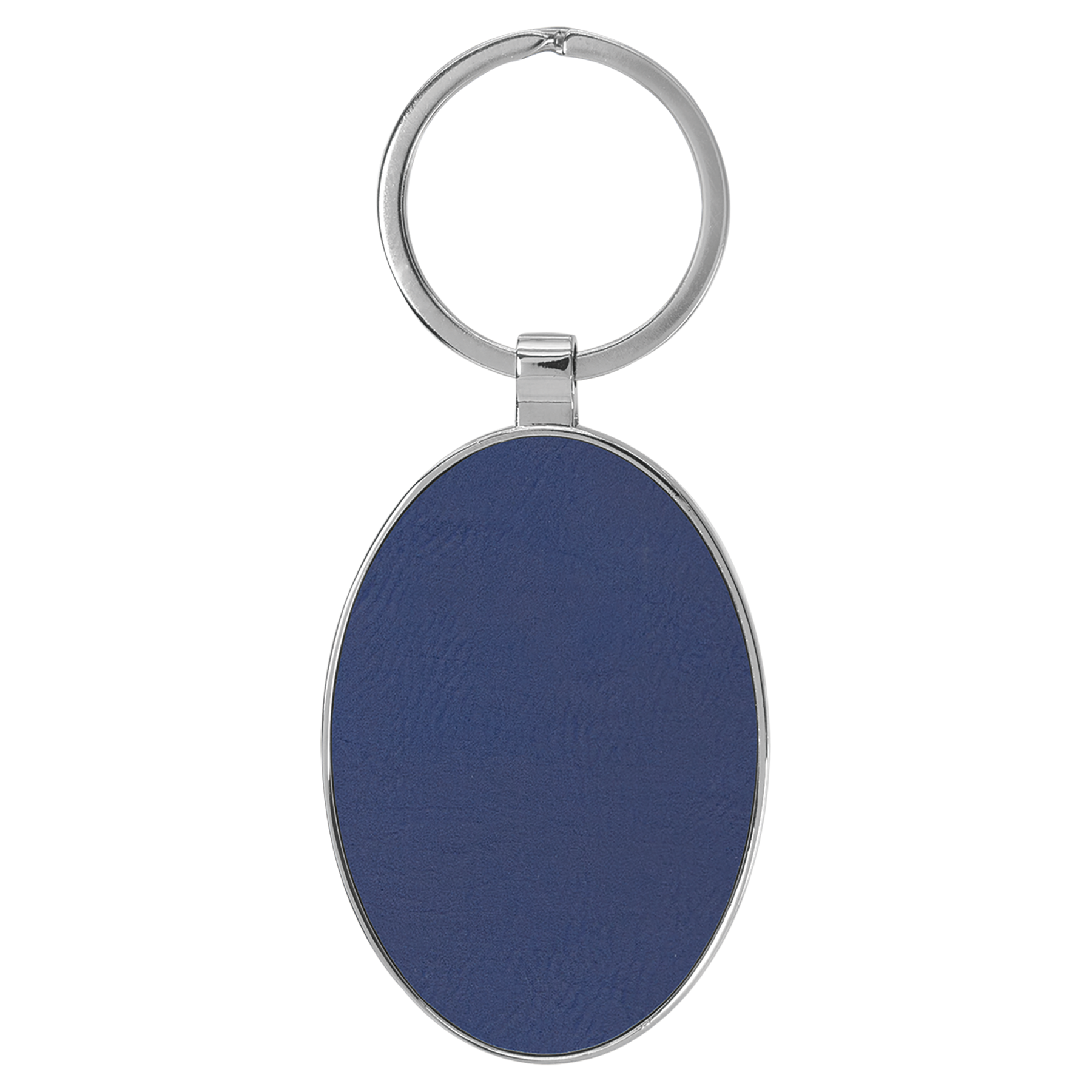 3" x 1.75" Blue/Silver Metal Oval Leatherette Keychain – item GFT2159 image 2