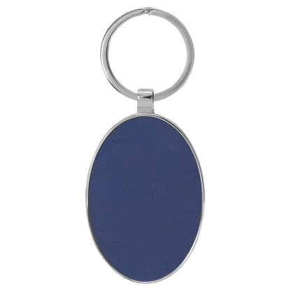 3" x 1.75" Blue/Silver Metal Oval Leatherette Keychain – item GFT2159 image 2