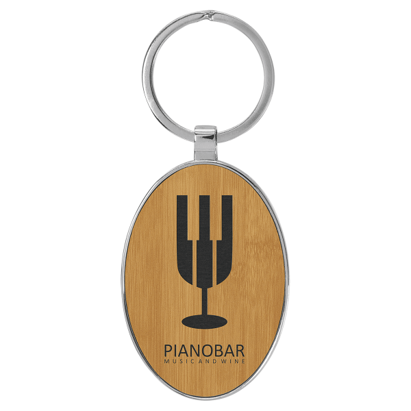 3" x 1.75" Bamboo Metal Oval Leatherette Keychain – item GFT2160 image 3