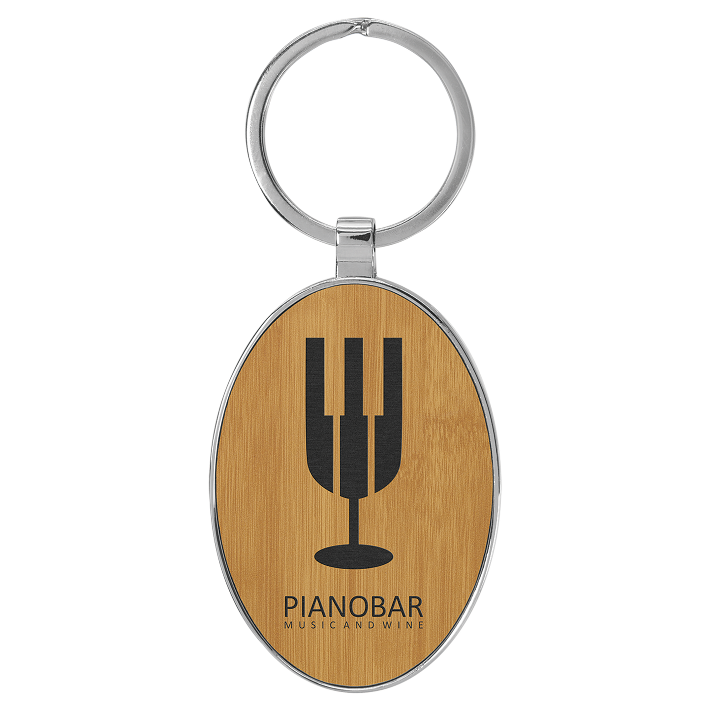 3" x 1.75" Bamboo Metal Oval Leatherette Keychain – item GFT2160