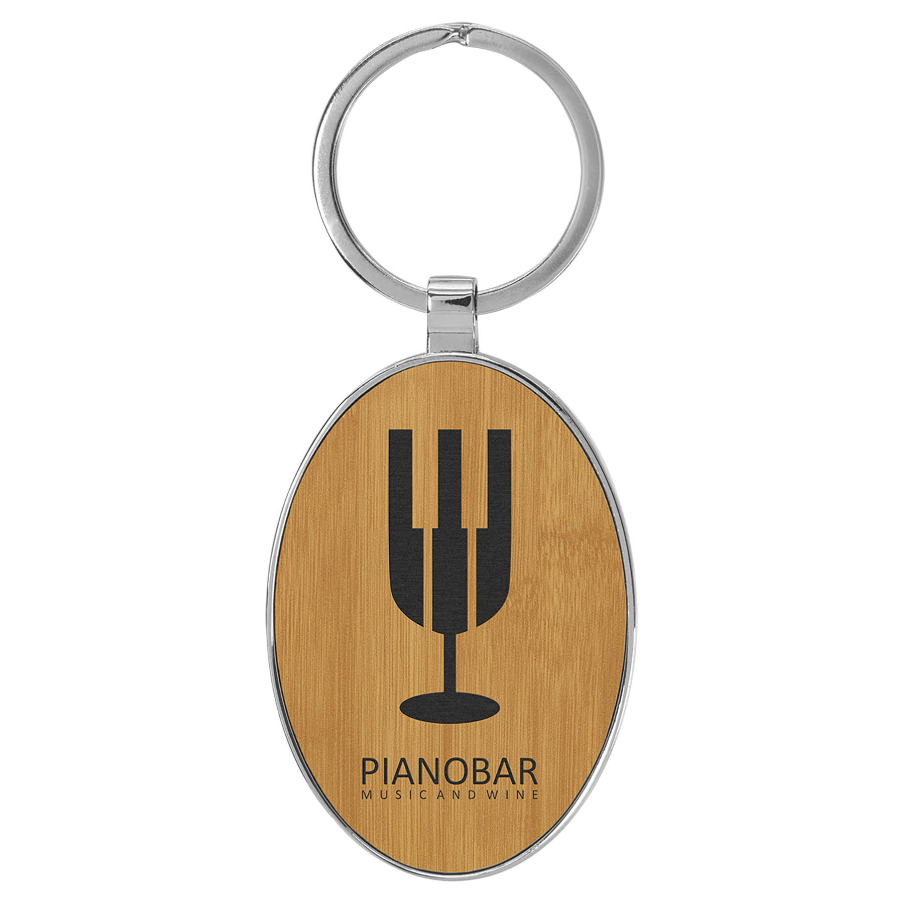 3" x 1.75" Bamboo Metal Oval Leatherette Keychain – item GFT2160