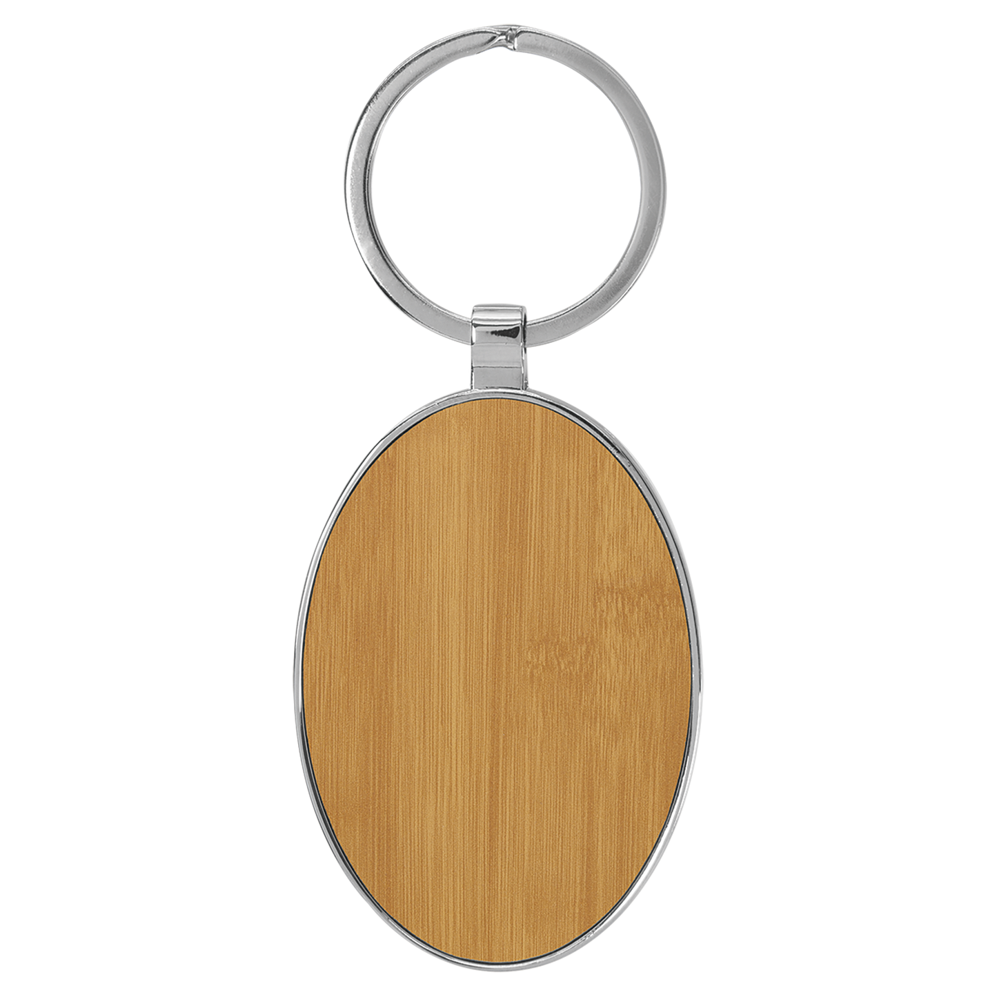 3" x 1.75" Bamboo Metal Oval Leatherette Keychain – item GFT2160 image 2