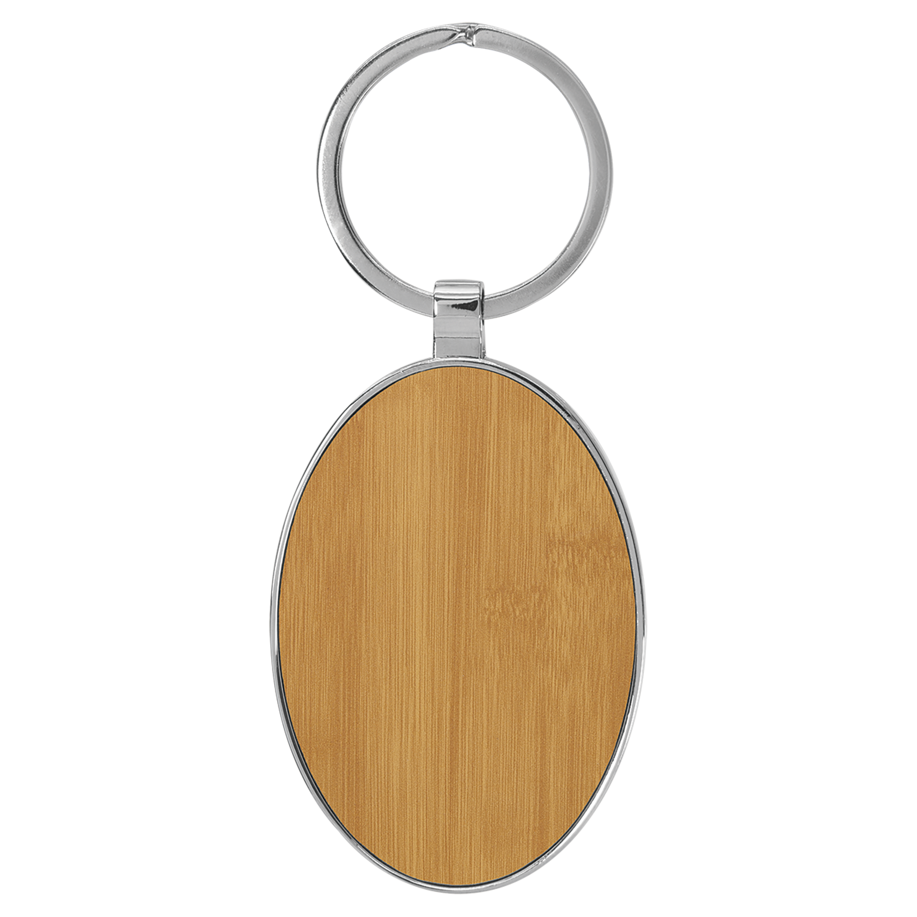 3" x 1.75" Bamboo Metal Oval Leatherette Keychain – item GFT2160 image 2