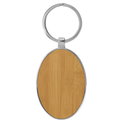3" x 1.75" Bamboo Metal Oval Leatherette Keychain – item GFT2160 image 2