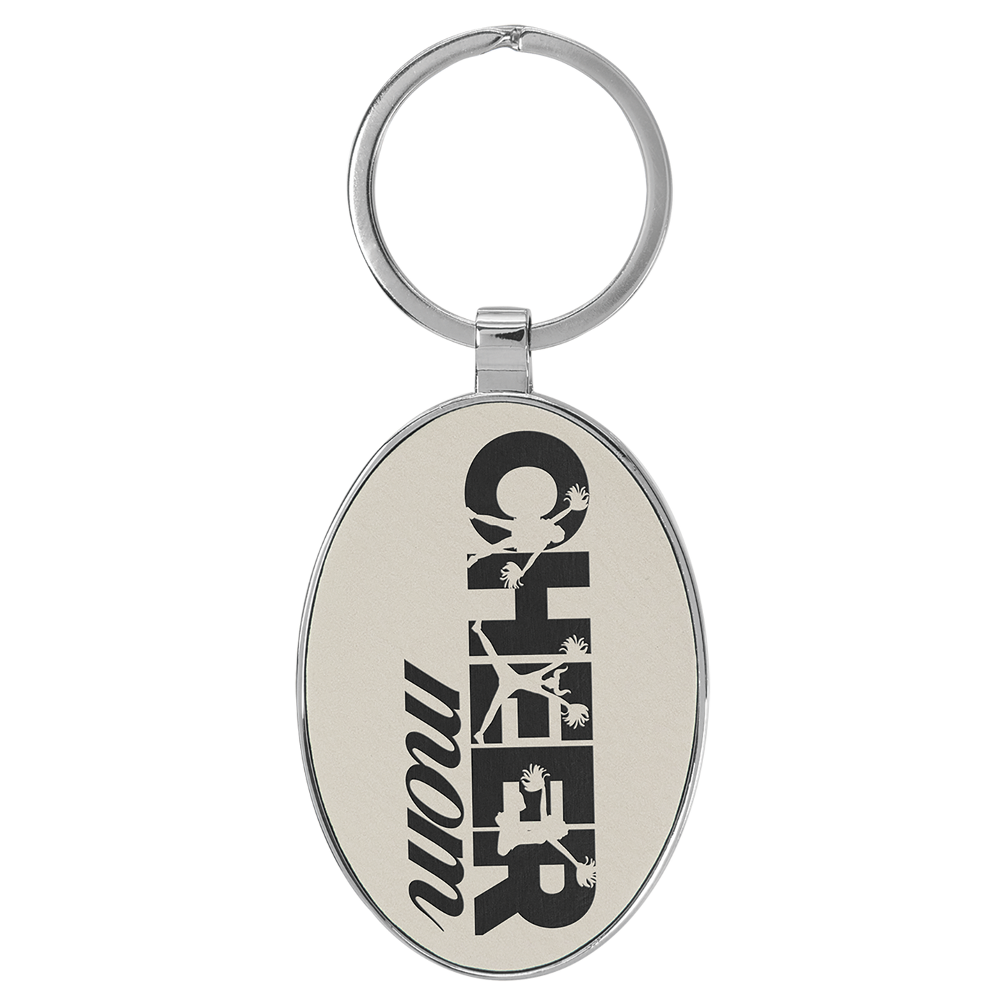 3" x 1.75" White/Black Metal Oval Leatherette Keychain – item GFT2162