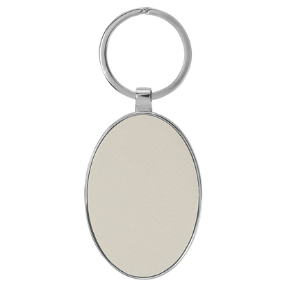 3" x 1.75" White/Black Metal Oval Leatherette Keychain – item GFT2162 image 2