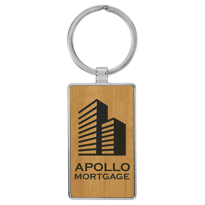 2.75" x 1.25" Bamboo Metal Rectangle Leatherette Keychain – item GFT2180 image 3