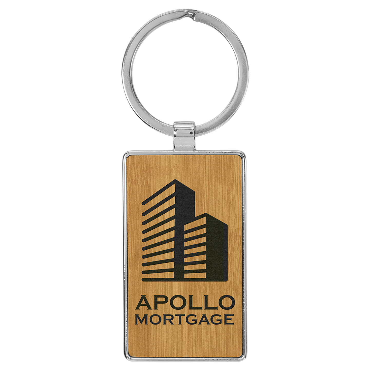2.75" x 1.25" Bamboo Metal Rectangle Leatherette Keychain – item GFT2180