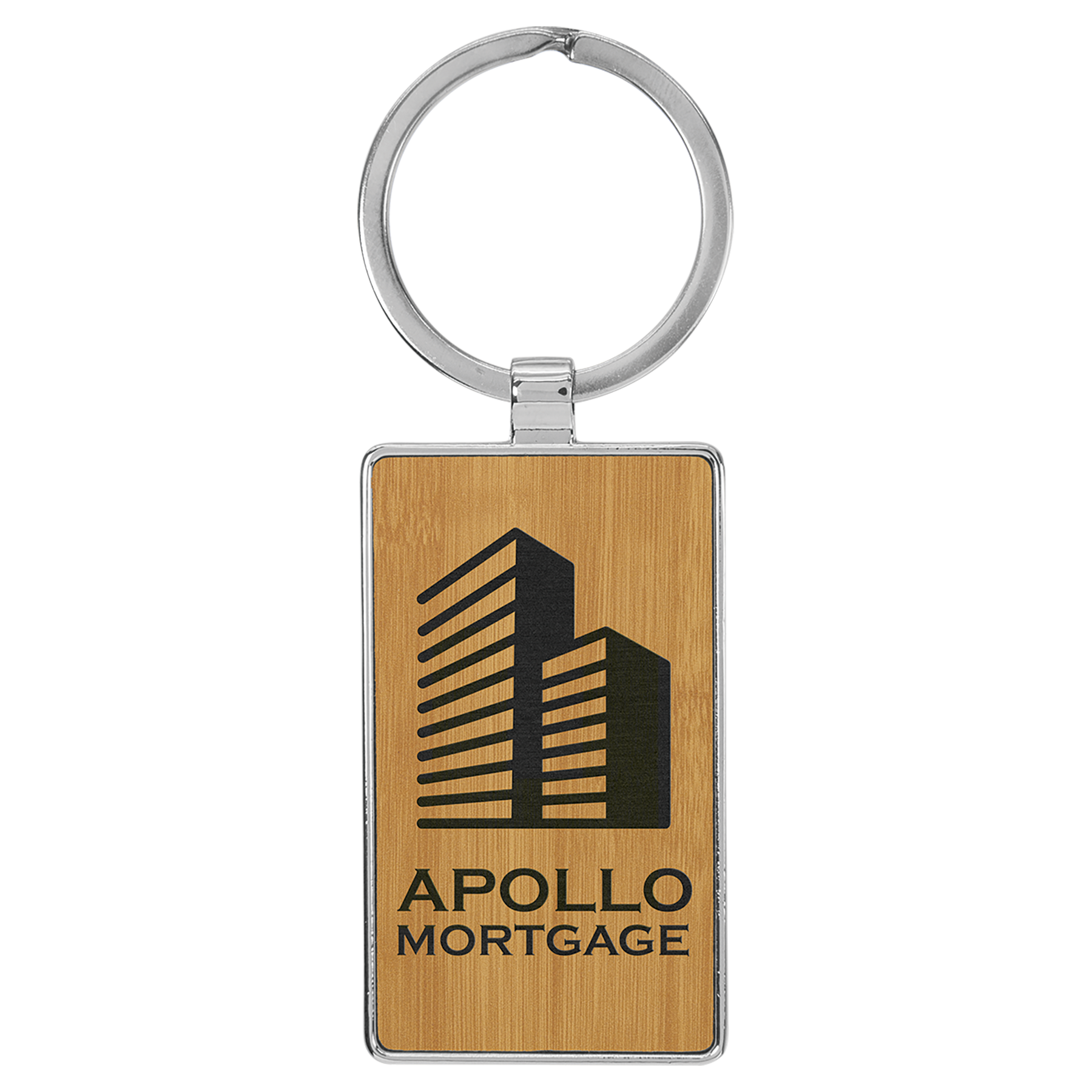2.75" x 1.25" Bamboo Metal Rectangle Leatherette Keychain – item GFT2180