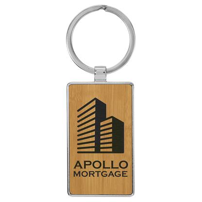 2.75" x 1.25" Bamboo Metal Rectangle Leatherette Keychain – item GFT2180