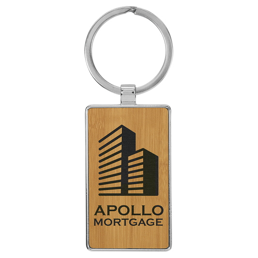 2.75" x 1.25" Bamboo Metal Rectangle Leatherette Keychain – item GFT2180