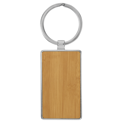 2.75" x 1.25" Bamboo Metal Rectangle Leatherette Keychain – item GFT2180 image 2