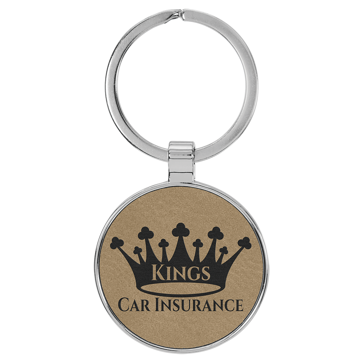 1.5" Light Brown Metal Round Leatherette Keychain – item GFT2190